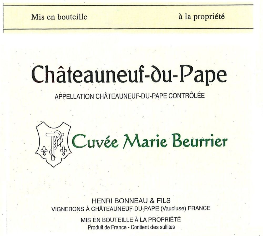 2019 Chateauneuf du Pape Cuvee Marie Beurrier Domaine Henri Bonneau Chateauneuf du Pape